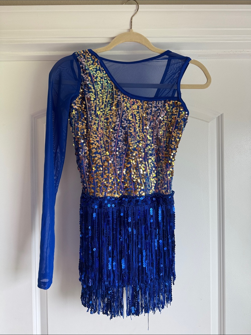Weissman Royal Blue Sequin Fringe Dance Costume adult small